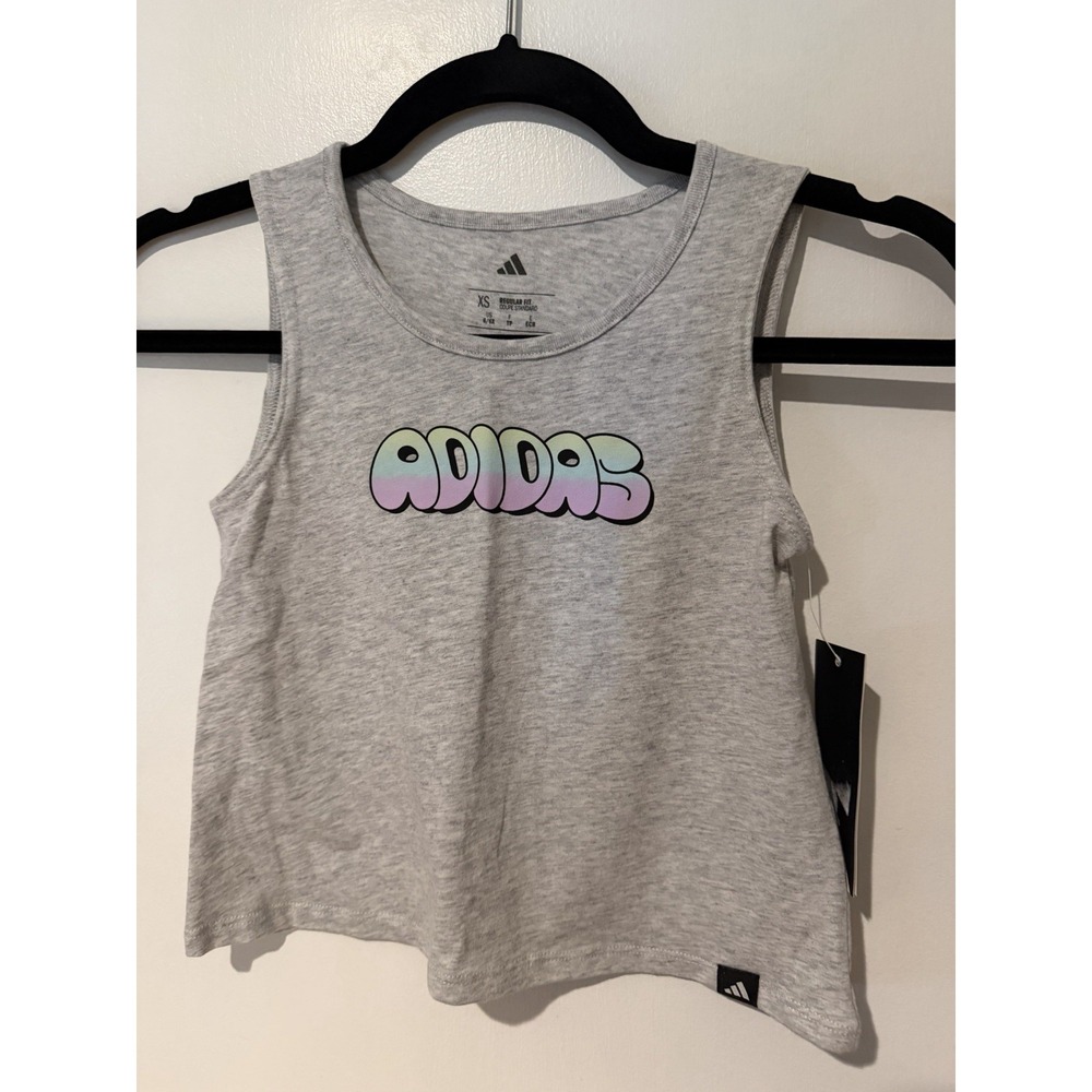 ADIDAS Girls Swing Sleeveless Tank Top Shirt Gray Youth Girls XS 6/6X Open Back